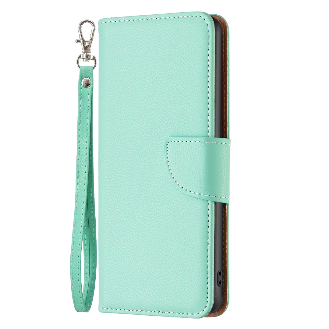 Uniqkart for iPhone 15 Plus Dustproof PU Leather Cell Phone Cover Wallet Litchi Texture Flip Stand Case with Strap - Green Uniqkart for iPhone 15 Plus Dustproof PU Leather Cell Phone Cover Wallet Litchi Texture Flip Stand Case with Strap - Green